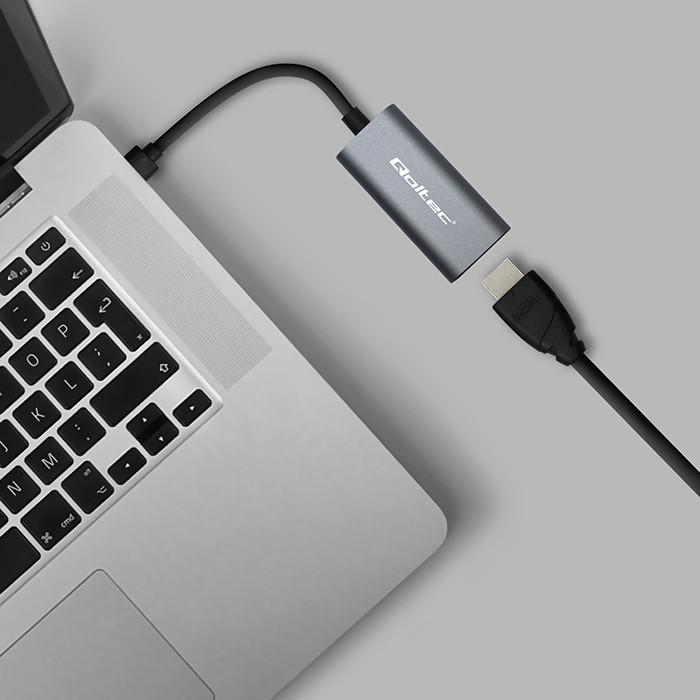 Qoltec Adapter Aluminiowa Przejściówka USB-C 3.1 MHL na HDMI 4K | 60Hz | 32AWG  do Laptop Smartfon