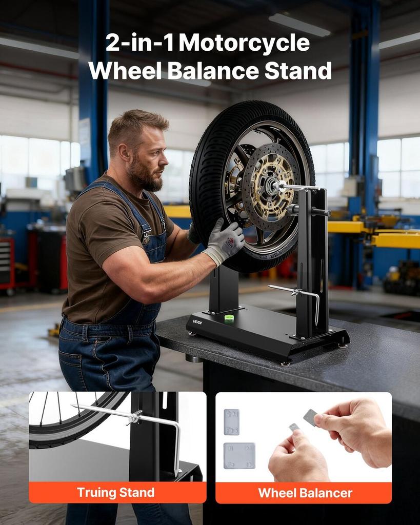 Motorcycle Wheel Balancer, 40 Kg Capacity, Tire Balancer & Truing Stand with Adjustable Centering Cones and Truing Pointer, Balancing Tools for Most