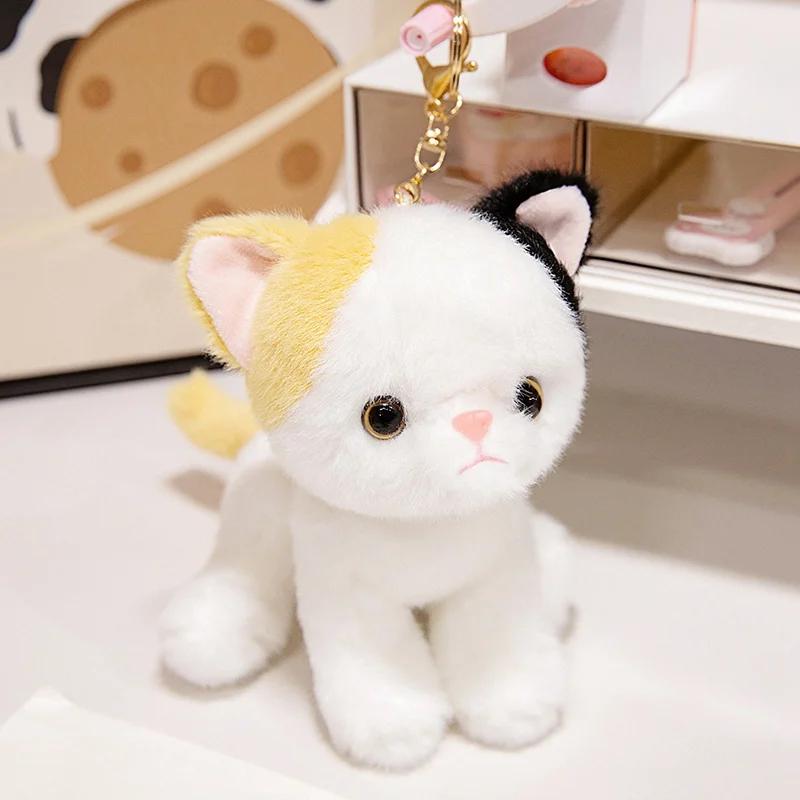 15cm Cute Simulated Sitting Cat Plush Keychain Soft Stuffed Animal White Black Kitten Pendant Doll Kids Birthday Gift