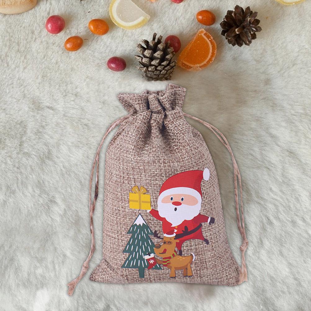 10Pcs Christmas Linen Gift Bag Santa Claus Jewelry Chocolate Candy Storage Gift Bag for Children Christmas Party