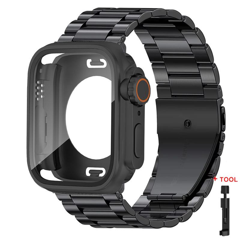 Glass Case+Metal Stainless Steel Strap For Apple Watch S11 S10 42mm 46mm 45mm 44mm 41mm 40mm iWatch Series 11 10 9 8 7 6 5 4 se