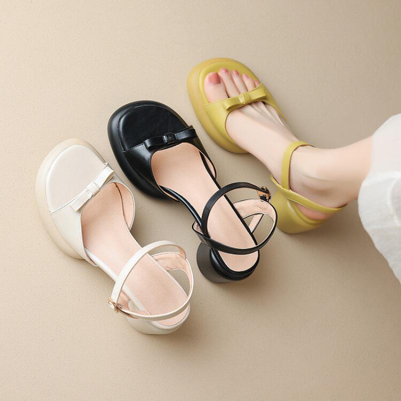 New Comfortable High-heeled Sandals Women's Casual Solid Color Rubber Soft Sole Summer Wide Strip Rear Empty Sandals Large Size Women's Sandals