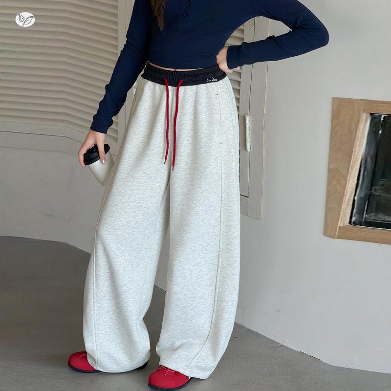 Girls' Autumn 2026 Color Block Wide-Leg Sweatpants - Casual Sports Pants for Middle & Older Children