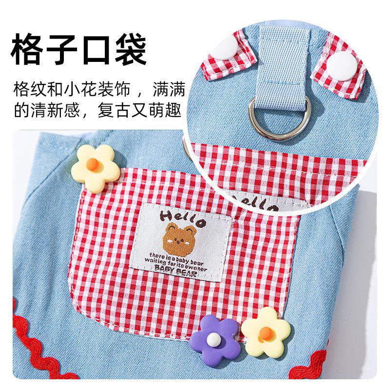 Cat Clothes Spring Thin Plaid Pocket Denim Strap Skirt Blue Cat Kitten Hairless Cat Dog Pet Clothes