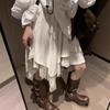 Women's Retro Hollow Lace Patchwork Linen A-line Skirt In Irregular Forest Style