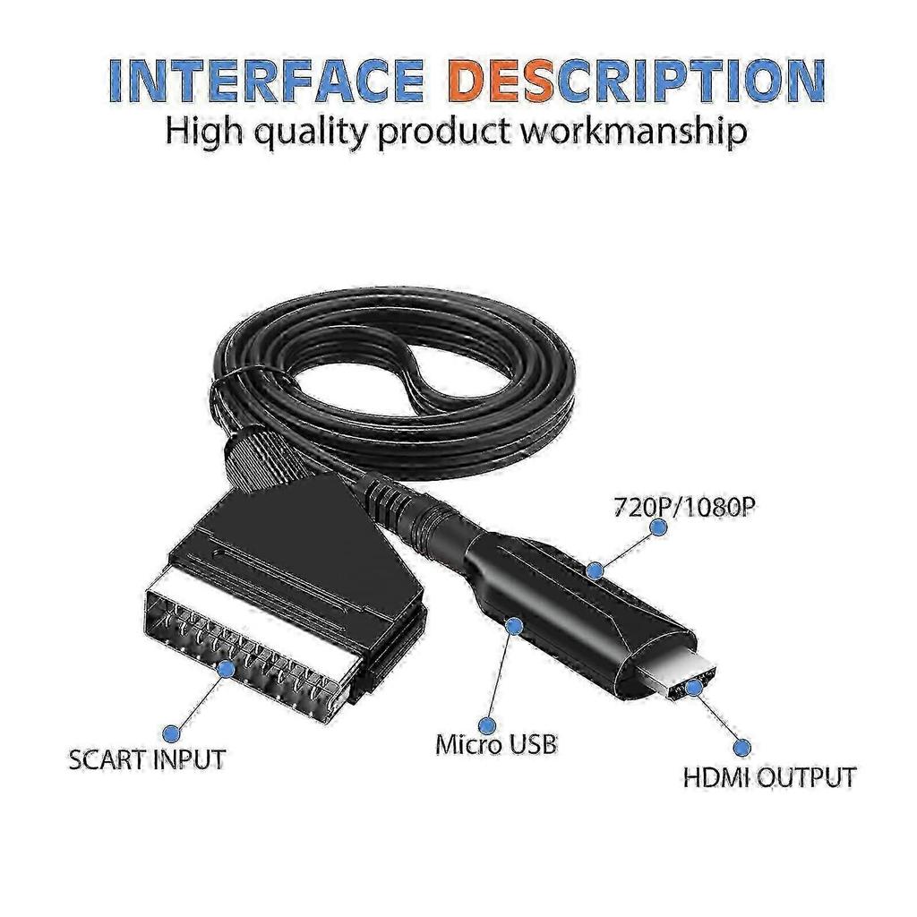 SCART auf HDMI Videokonverter Kabeladapter mit 1080p 720p Ausgang für HD-Fernseher-Anzeige und Kompatibilität