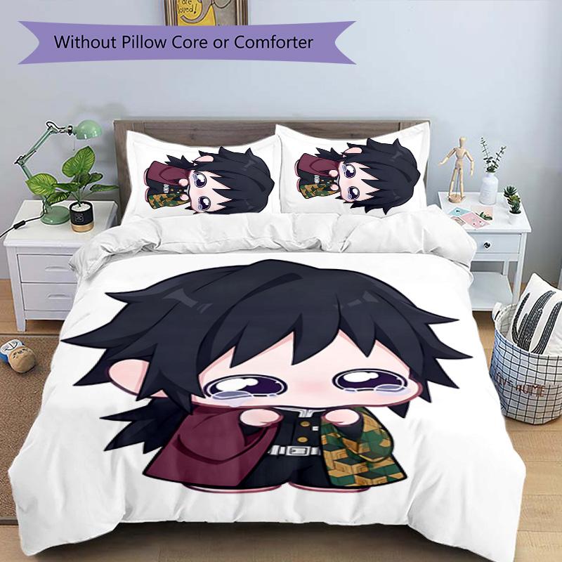 3pcs Tomioka Giyuu4 Design Cover Set - HD Printed Bedding with 1 Cover and 2 Pillowcases - Perfect for Home and Dorm Decor