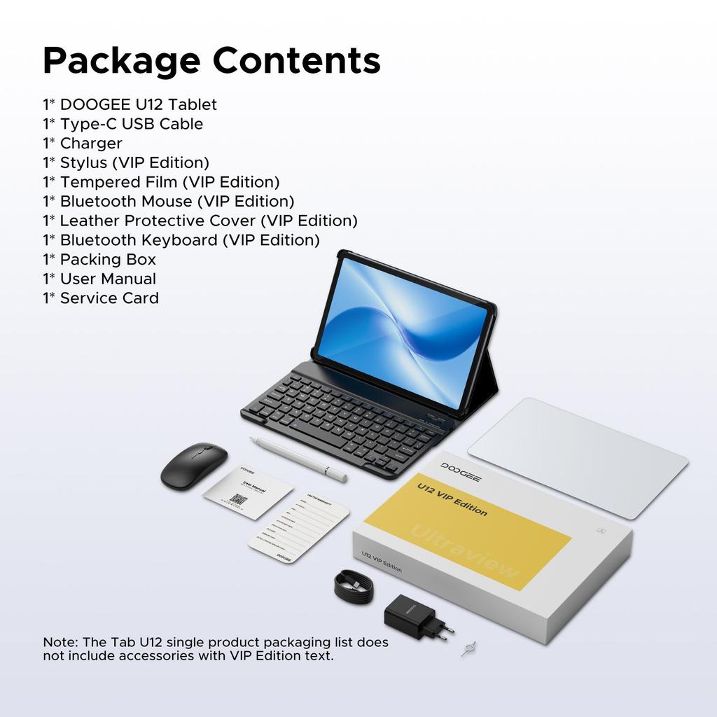 DOOGEE U12 Android 16 Tablet, 12 Inch, 90Hz, 24GB+128GB (2TB), Gemini AI Octa-Core, 9000mAh/18W, Widevine L1, 2.4G/5G WiFi, Face ID