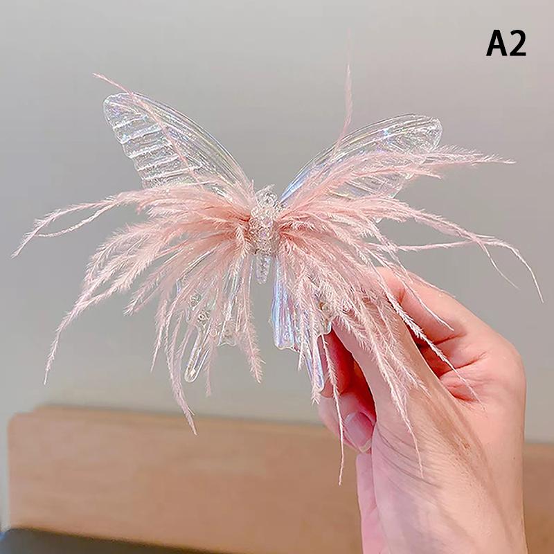 Children Korean Colorful Boutique Feather Butterfly Hair Clip Fairy Beauty Princess Girl Headdress Side Card Accessories