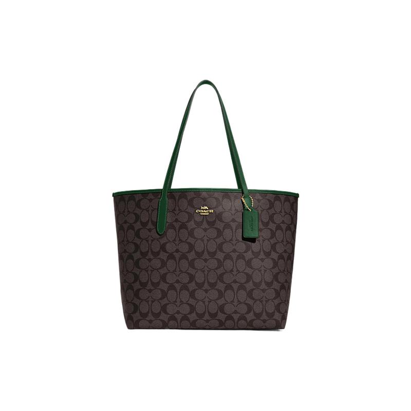 

COACH shoulder bag City 33 classic presbyopic snap closure, coated canvas, Tote bag, shopping bag, bag, large size, women s model, brown with dark коричневий