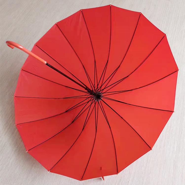 Праздничный красный свадебный зонт: Прямой зонт с 16 спицами, в китайском стиле, автоматический, с длинной ручкой, для невесты 58.5cm, 16-Bone