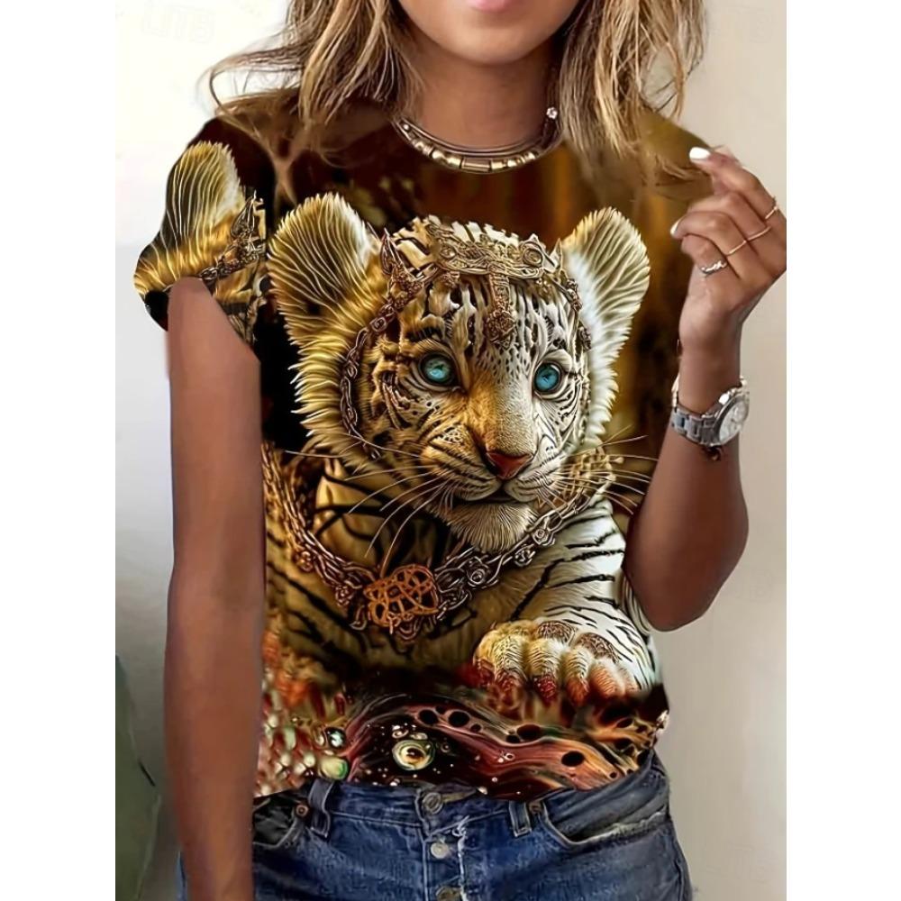 Fashion Women Retro Creative Tiger Pattern Print T Shirt Funny Casual O-neck Short Sleeves T-shirt Summer Female Tee Shirt