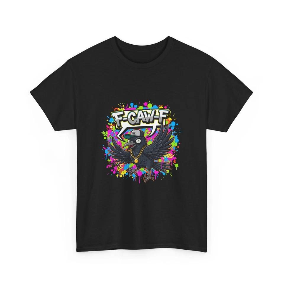 FCAWF Crow Funny Illustration T-Shirt | Colorful Splash Raven Graphic, Cool Tee XL
