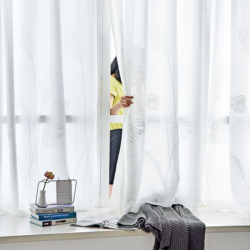 Floral Embroidered Voile Curtains Sheer Light Filtering Privacy Window Treatment for Bay Window Bedroom Partition