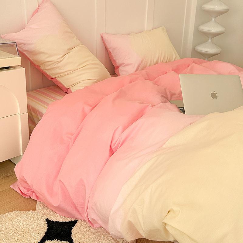 Gradation Pink Color Bedding Set Flat Bed Sheet Duvet Cover Single Double Full Queen King Bedclothes Ins Pure Bedroom Linen