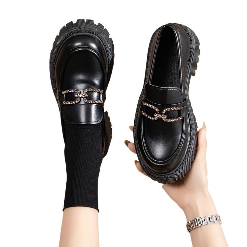 Mode 2024 Neue Slipper Damenschuhe Mode Mary Janes Runde Zehenpartie Ballerinas Slipper Oxfords Plateau Lässig Metallkette Schnalle Damenabsätze