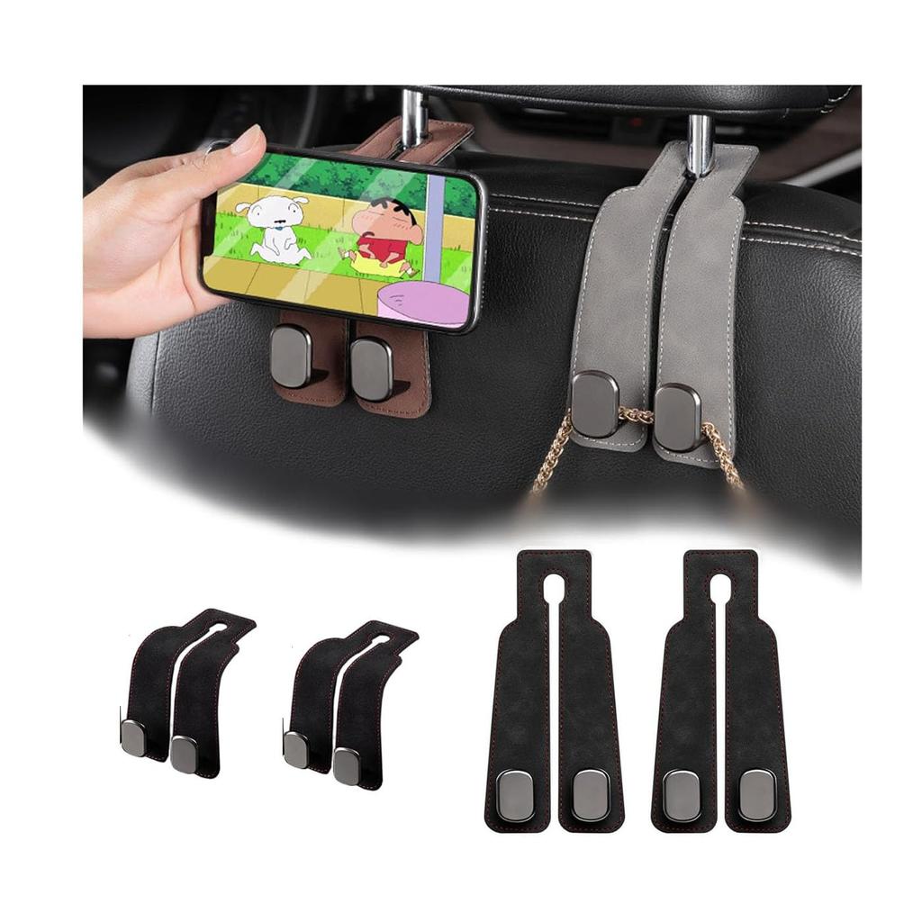 Mirhua Car Seat Double Hook Set of 2 Selected Leather Metal Car Storage Heavy Duty Car Accessories Leather (Black 2pcs)
