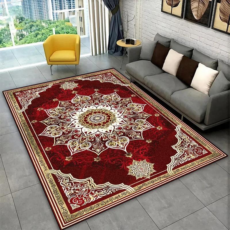 Persian Luxury Red Area Rug Mandala Large Floor Carpet Living Room Bedroom Bohemian Retro Washable Non-Slip Rug