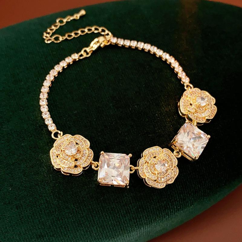 Korean Zircon Octagonal Rose Bracelet - Light Luxury, Elegant Bangle, Fresh Sweet Hand Jewelry