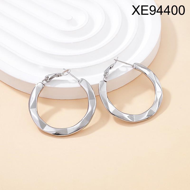 Geometric Embossed Titanium Steel Stud Earrings for Women