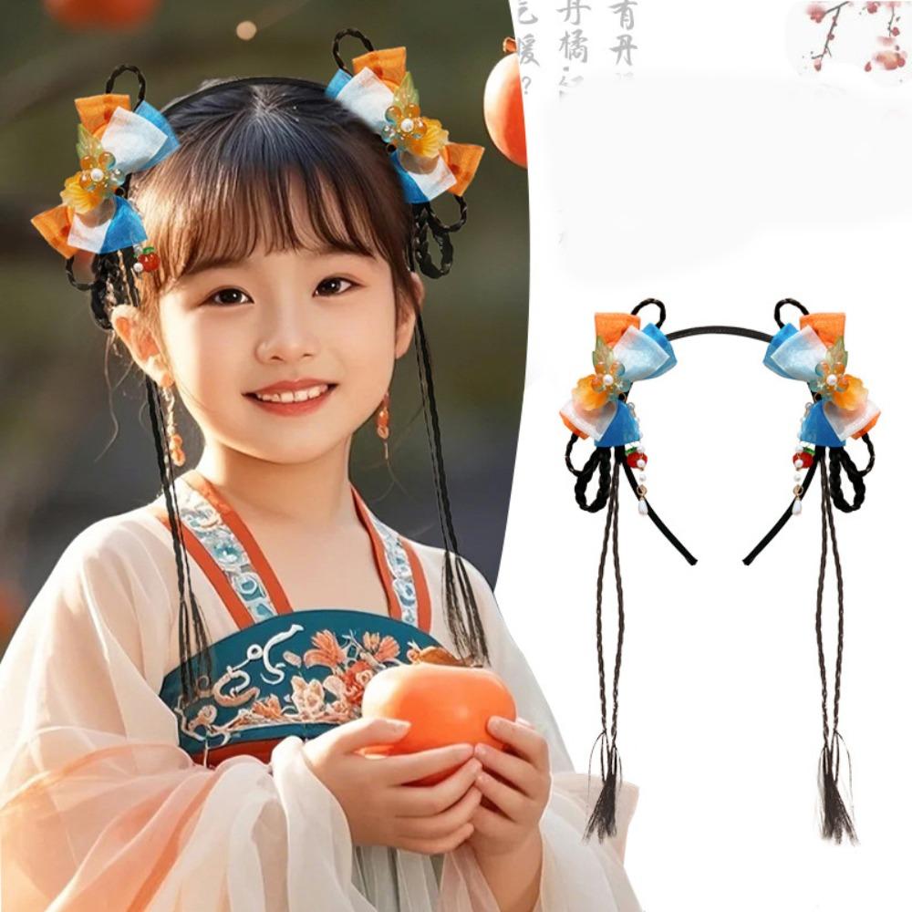 Braid Hair Chinese New Year Headwear Tassel Hanfu Hair Sticks Lovely Red Bow Hairband Children