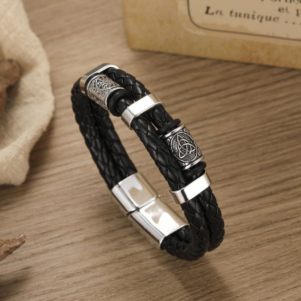 Bracelet Double Layer Vintage Alloy Cowhide Bracelet Fashion Men's Leather Magnet Buckle Bracelet