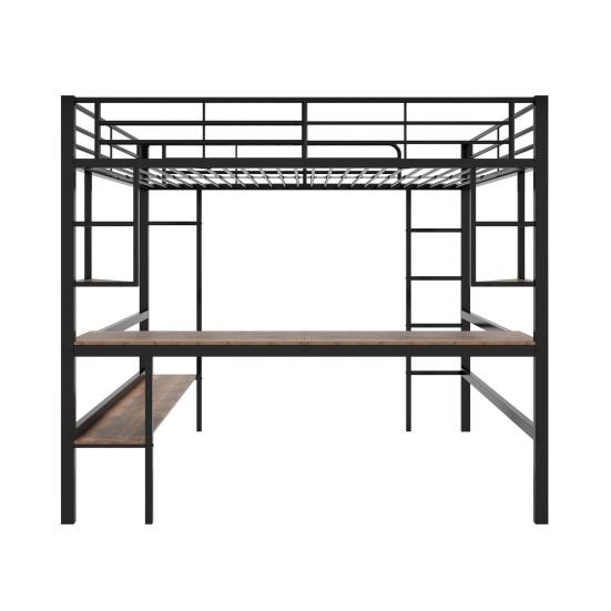 Children Bed Strong Carrying Capacity Metal with Large Bookshelf Four Small Shelves Ladder Fall Protection Grilles Home Frame Loft Furniture Bunk