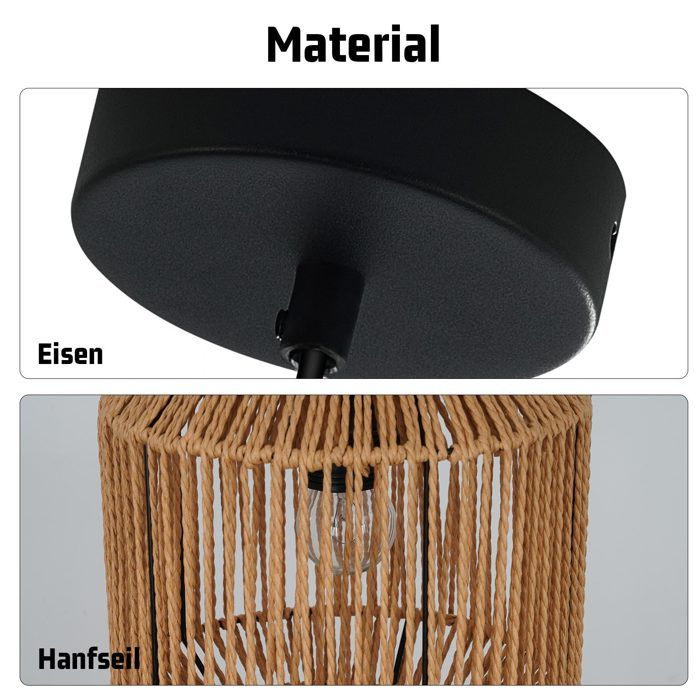 Lampe à suspension - NETTLIFE - Lanterne cordée 1 flamme - Jaune - Abat-jour métal - Hauteur 120 cm