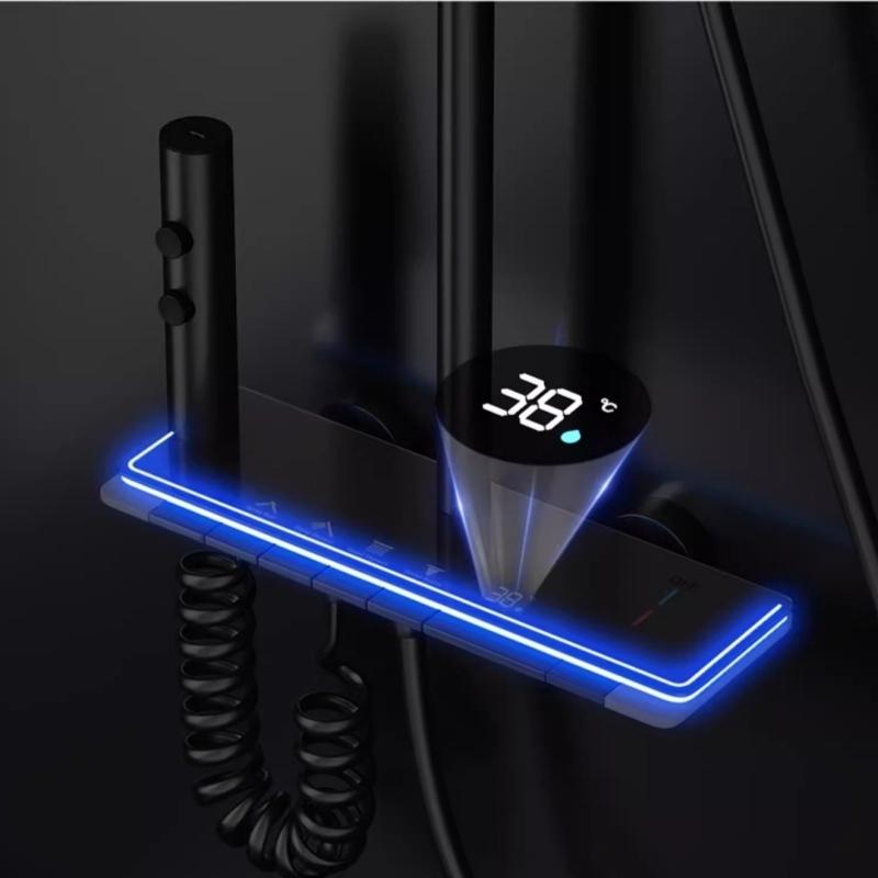 Set Doccia con Display Digitale Set Sistema Rubinetto Doccia Caldo Freddo Pulsante Piano Con Luce Ambientale Rubinetto Bagno Soffione