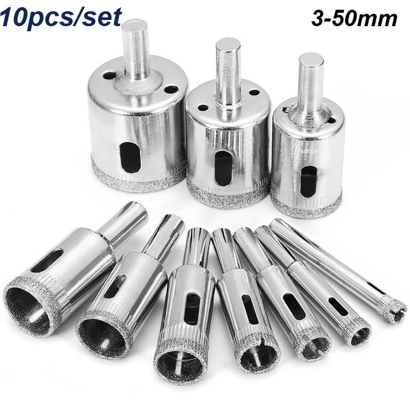 

10PCS 3-50mm Diamond Coated Drill Bit Hole Saw for Glass Marble Granite Stone Tile Ceramic Hole Saw Drilling Bit