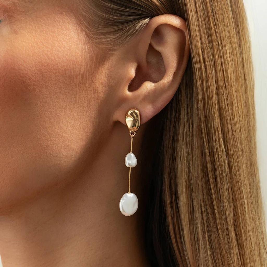 SHIXIN Unique Asymmetry Imitation Pearl Drop Earrings Women Creative Irregular Geometric Pendant Earrings Fashion Jewelry Gift