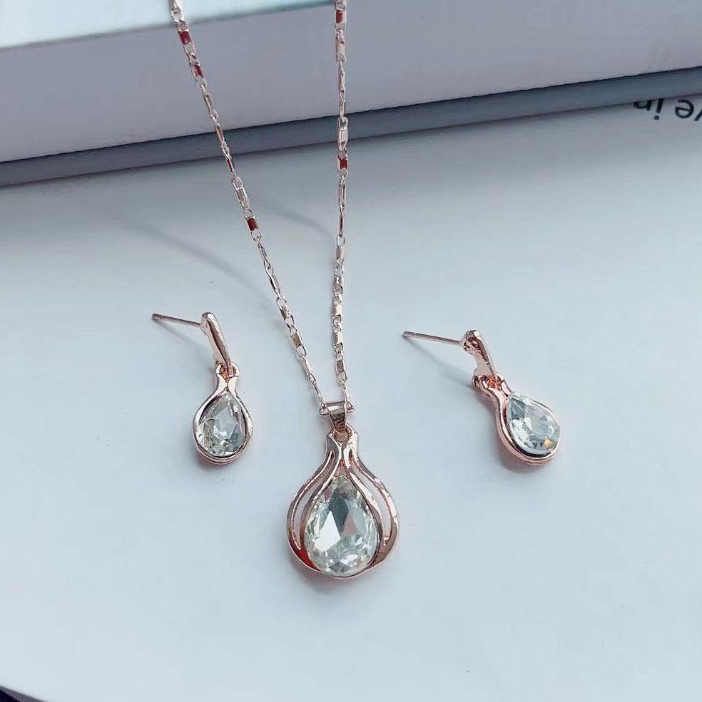 Chic Rhinestone Zircon Jewelry Set: Necklace, Earrings, Ring & Watch for Women