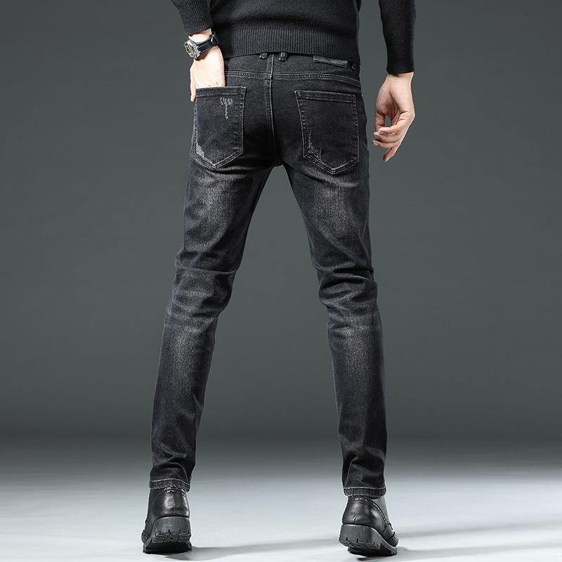 Europejskie Męskie Elastyczne Jeansy Slim Fit z Haftem - Modne Koreańskie Czarne Spodnie