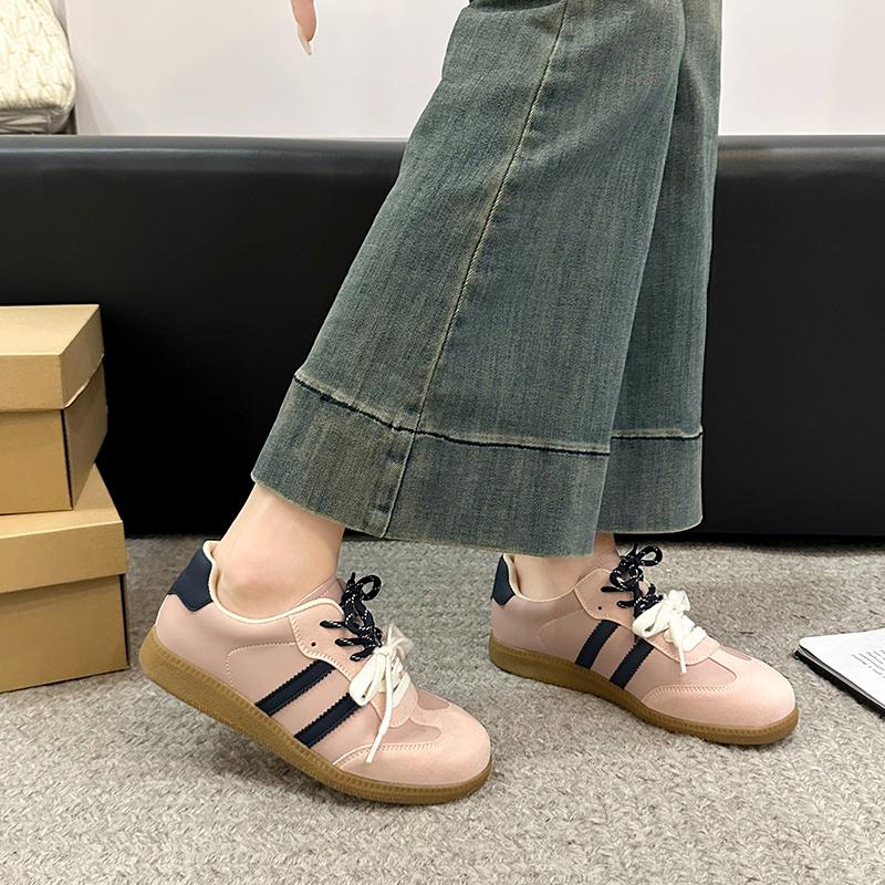 Fashion Girls Solid Color Slip-On Leather Sports 2024 New Fashion Lightweight Breathable Sports Running Shoes