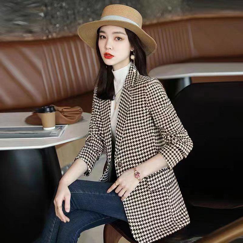 Bird Plaid Blazer Jackets Suit Autumn Fashion Jacket for Women Korean Slim Fit Blazers Suits