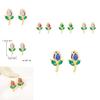 Elegant Tulip Ear Studs For Women Copper Glass Spring Jewelry Gift