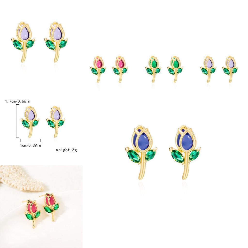 Elegant Tulip Ear Studs For Women Copper Glass Spring Jewelry Gift