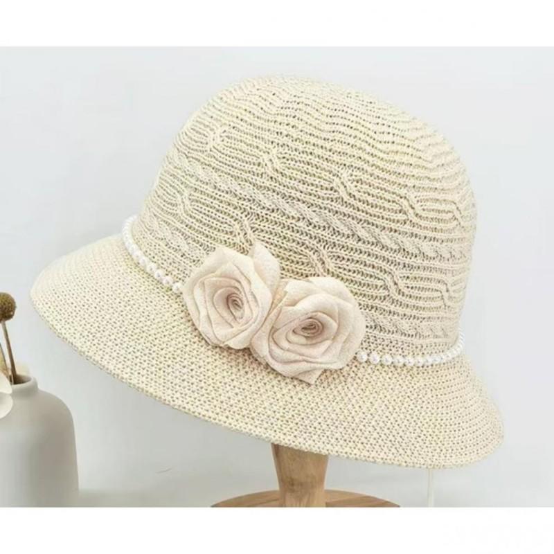 Hat for Women French Retro Style Pearl Flower Fisherman Hat Summer Travel Sun Protection Sun Hat Korean Style