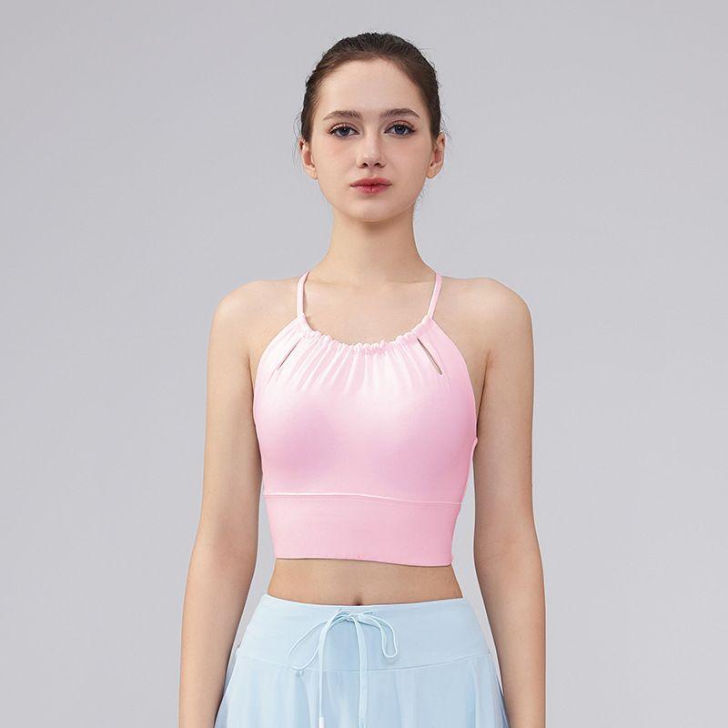 

New Yoga Clothes Underwear Beauty Back Top One-Piece Cup Fitness Bra Pilates Backless Pilates Sports Vest S Ballet Powder