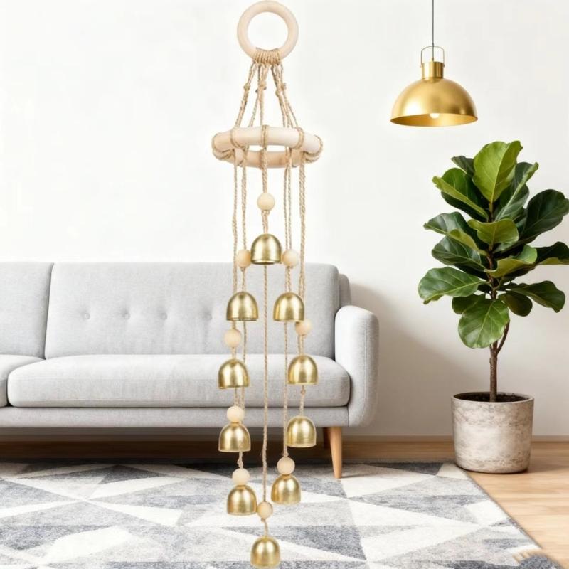 Wood Garden Wind Chimes Golden Bells Ornaments For Patios Balcony Decoration Harmonious Tones