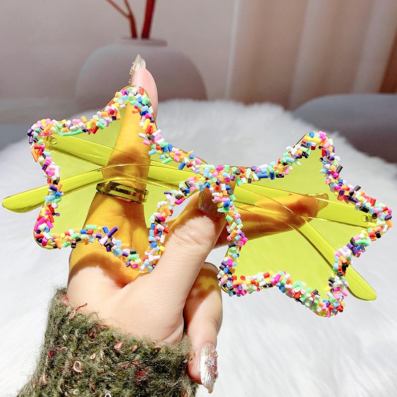 Fashion Star Shape Sunglasses with Colorful Jimmies Women Pink Shades Cute Pentagram Beach Sun Glasses Trendy Party Sunglasses