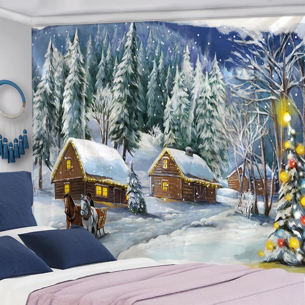 Christmas Woods Tapestry Wall Hanging Holiday Gift New Year Elk Snow Scene Psychedelic Witchcraft Home Decor