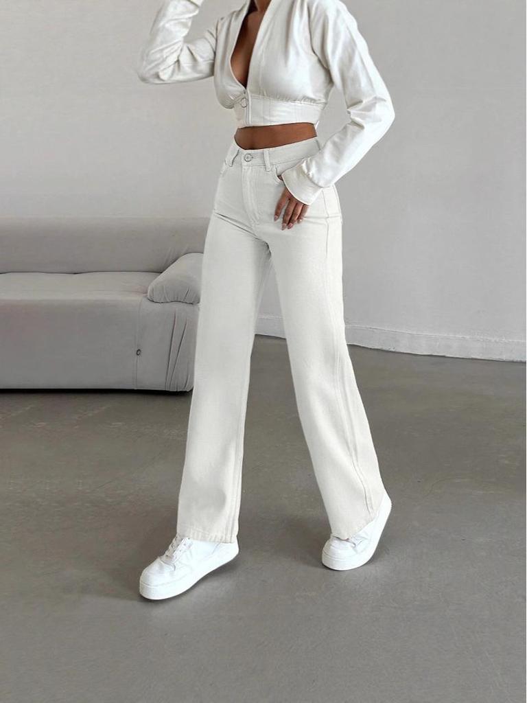 Extra lange europäische Wide-Leg Jeans für Damen - Elastisch, Schlankmachender Schnitt, Toller Fall, Weiß, Ideal für große Frauen, Neu für Frühling & Herbst.