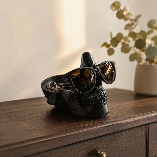 Decorazione Stanza Spettrale Organizer da Scrivania a Forma di Teschio Stampato 3D, Porta Occhiali Novità con Appoggio per il Naso, Accessorio Creativo Portachiavi Monete Gioielli