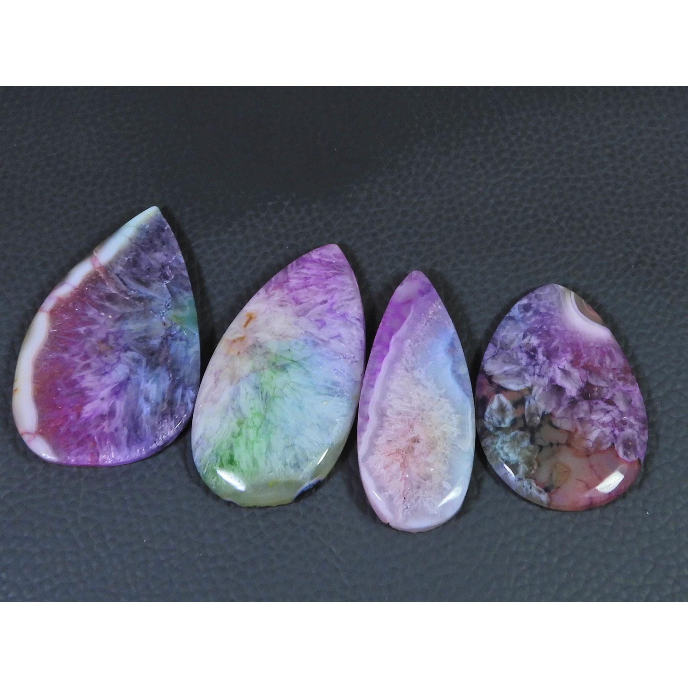 

188Cts.Color Enhanced Rainbow Solar Cab Agate Pear Loose Gemstone 4Pcs Lot C-2151