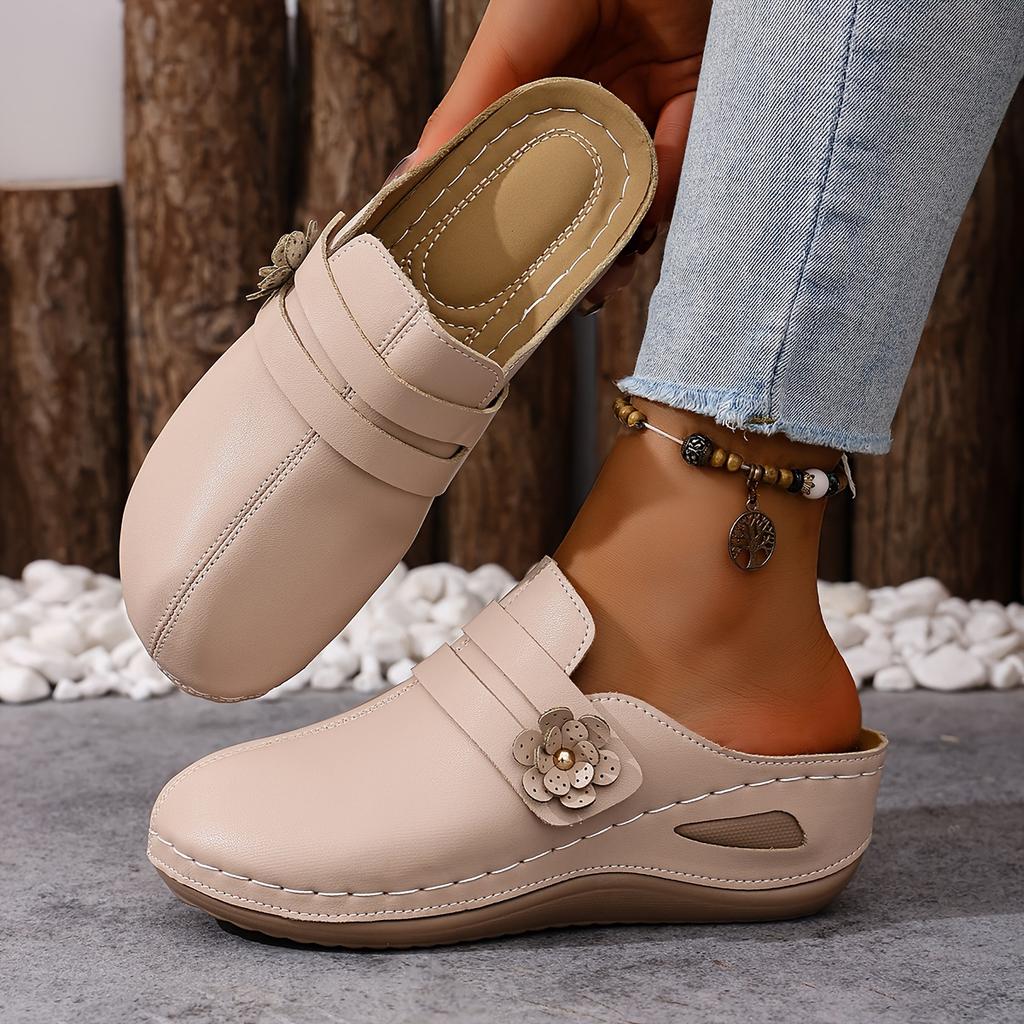Chaussures d'été pour femme à talon haut, compensées, pour la plage, le camping, couleur unie, décoration florale tendance