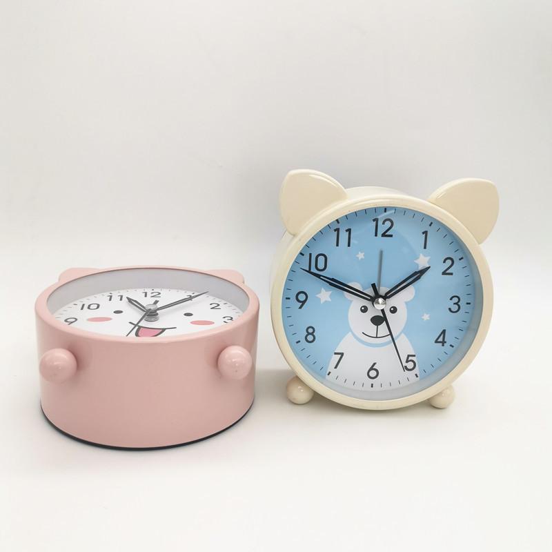 Bear Short Eared Clock Cartoon Clock Face Children's Alarm Clock   Metal Table Clock Student Clock Silent Night Light