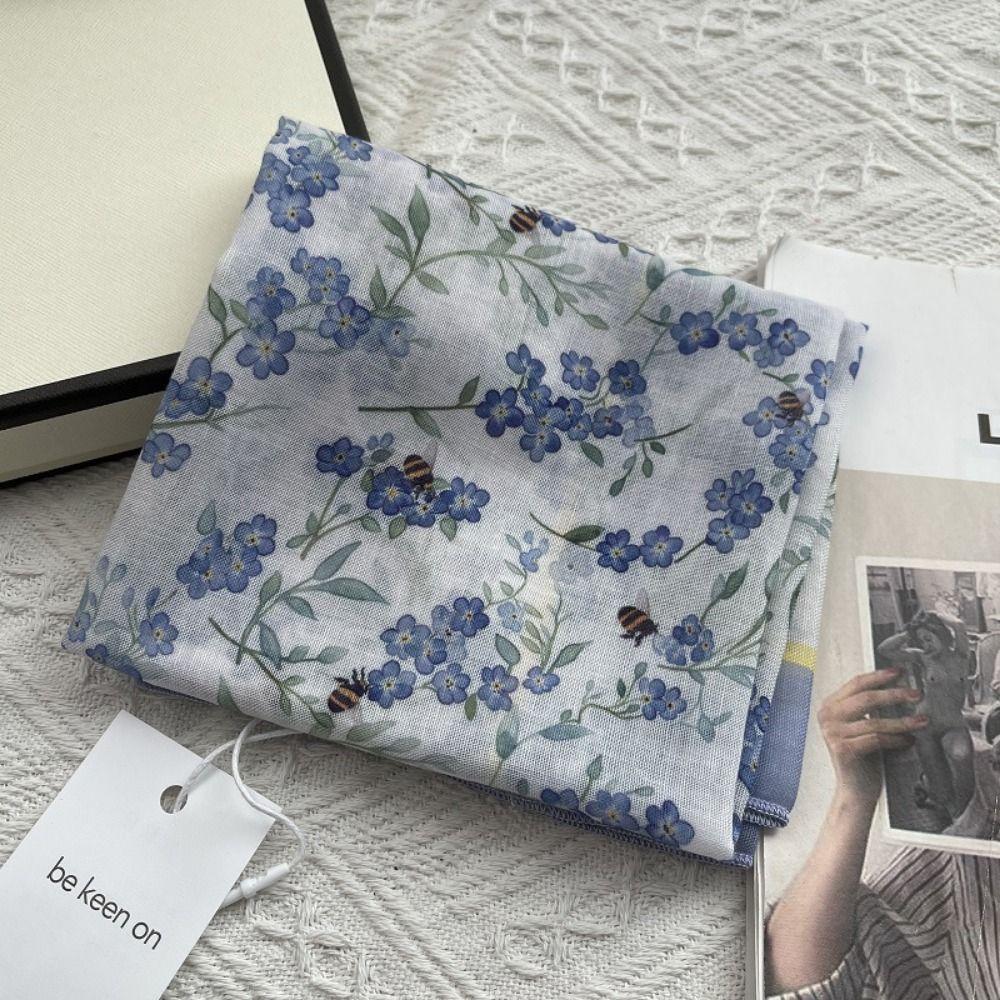 Floral Print Pattern Hair Scarf Double Sides Head Handkerchief Silk Scarf Spring Summer Fall