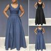 Elegant Long Denim Dress for Women - European & American Style, African-Inspired Fashion