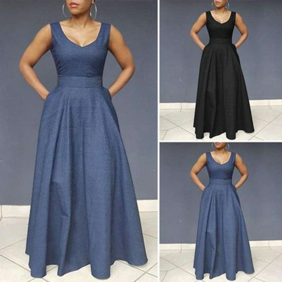 Elegant Long Denim Dress for Women - European & American Style, African-Inspired Fashion